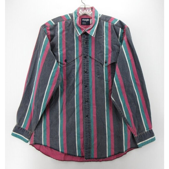 VINTAGE Wrangler Brushpopper Shirt XL Pink Western Striped Cowboy * - Picture 1 of 13